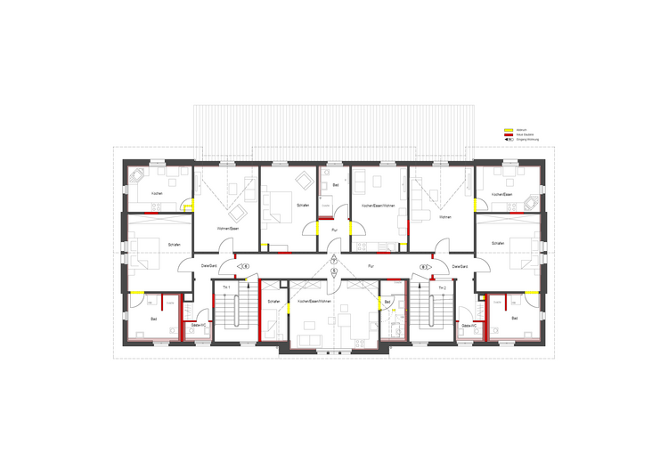 Grundriss Dachgeschoss: Boardinghouse mit 4 Einheiten für temporäres Wohnen (Foto: Architekturbüro Polsfut)