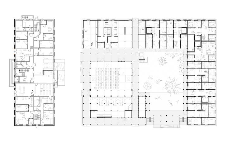 Altbau EG und Neubau EG (Foto: DGJ Architektur GmbH und GERSTNER + HOFMEISTER ARCHITEKTEN)
